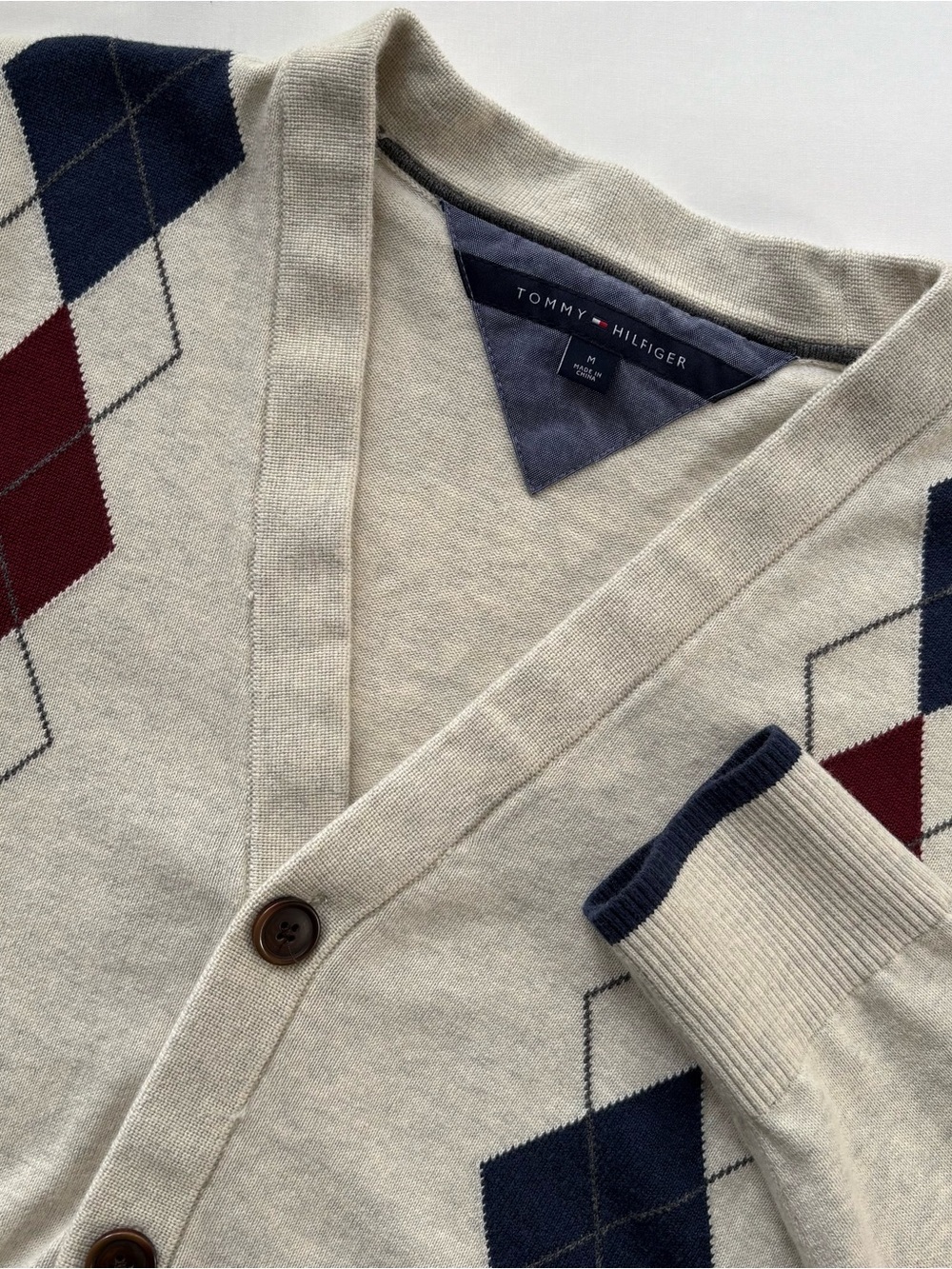 Tommy Hilfiger Argyle Button Up Cardigan Size Medium